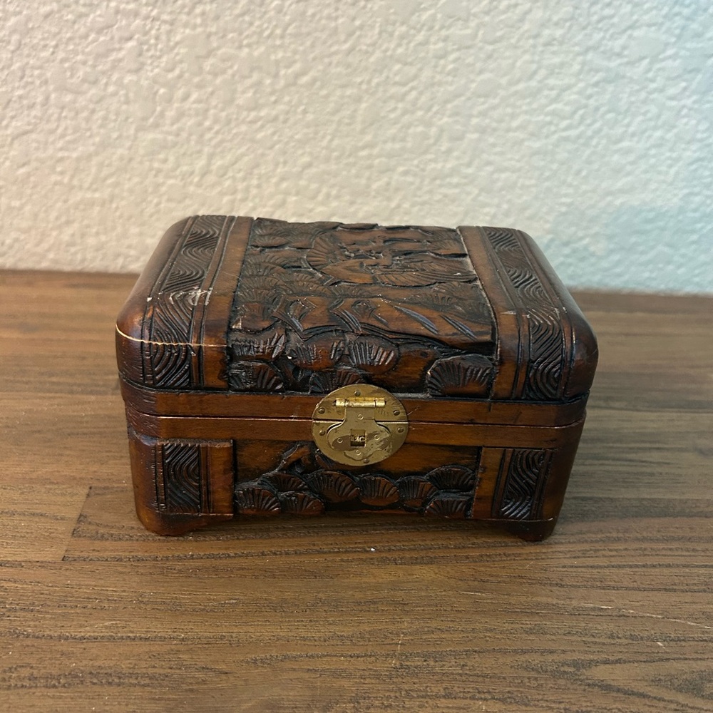 Elegant Brown Carved Wooden Box